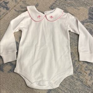 NWT Little English White Baby One Piece with Pink elephant Embroidery
